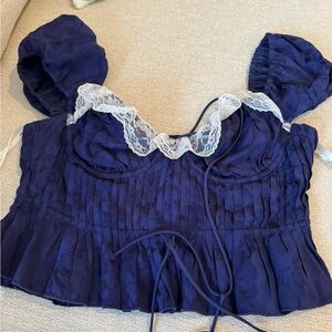 For Love And Lemons Deep Blue Lace-Up Top